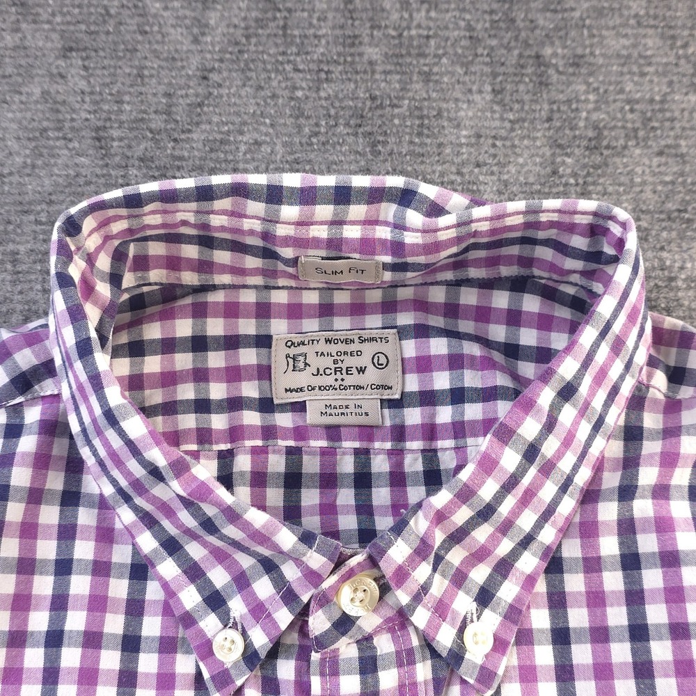 J Crew Shirt Large Slim Fit Purple Check Long Sleeve Button Down Cotton - Picture 4 of 9